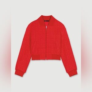 NET Maje Red Boucle Bomber Jacket, Size 36